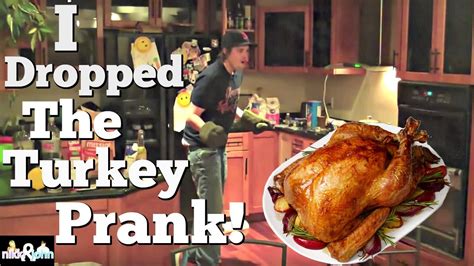 A group of people enjoying a funny Thanksgiving prank