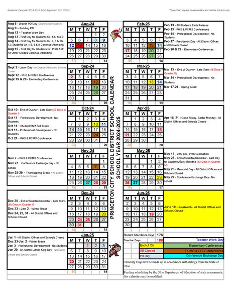 Princeton Academy School Calendar