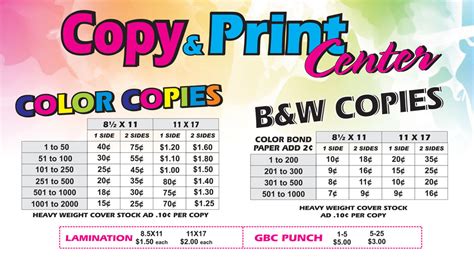 Print Center Pricing