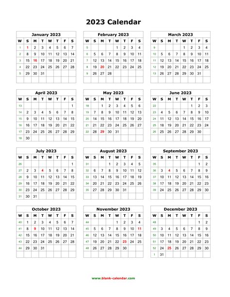 Printable annual calendar 2023