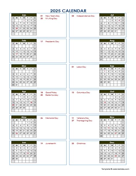 Printable annual calendar with notes