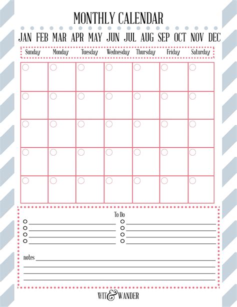 Printable calendar with deadlines