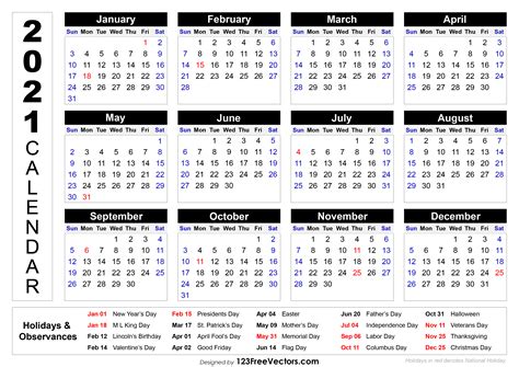 Printable Calendar with Holidays