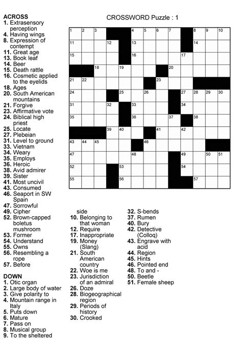 Printable Crossword Puzzles for Adults