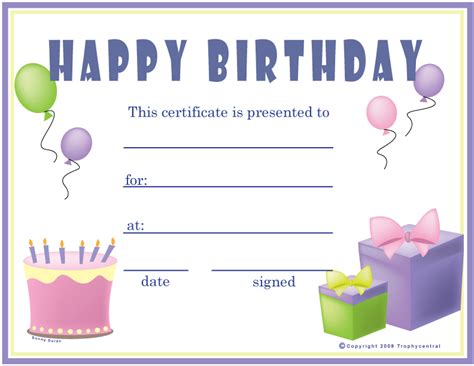 Printable Gift Certificates for Birthday