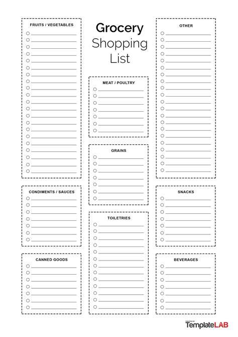 Printable grocery list template example