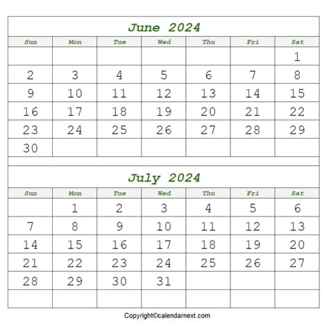 Printable June July Calendars and Wallpaper