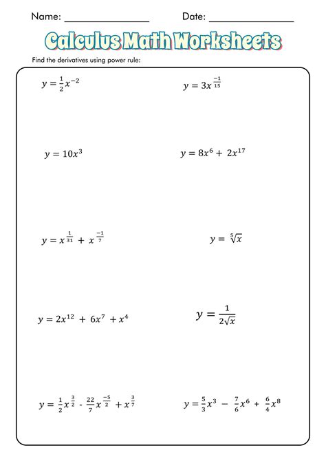 Printable Math Worksheets for Calculus