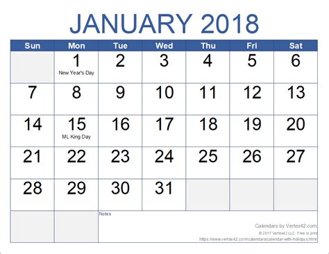 Printable Monthly Calendar with Holidays