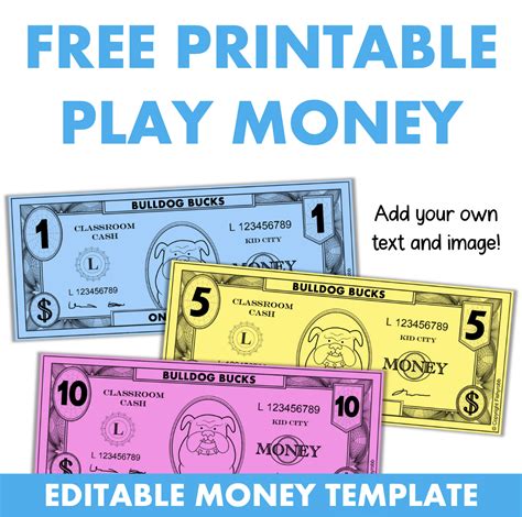 Printable play money templates