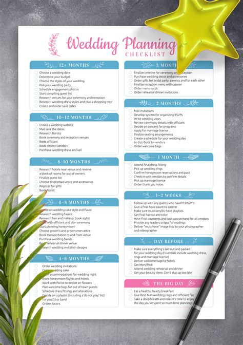 Printable Wedding Planning Template