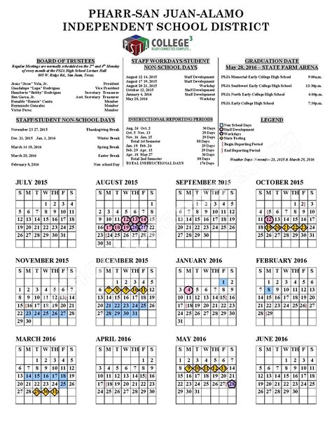 PSJA ISD School Calendar Image 1