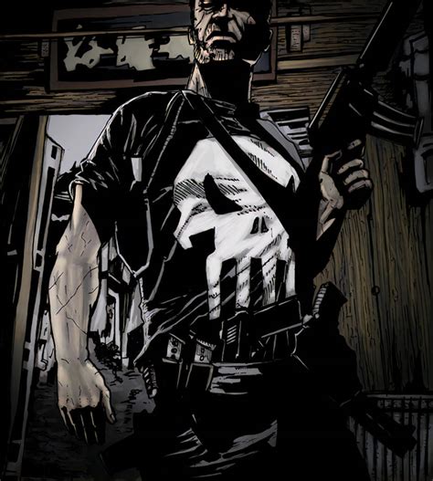 Punisher holding a machine gun, laying down a hail of bullets