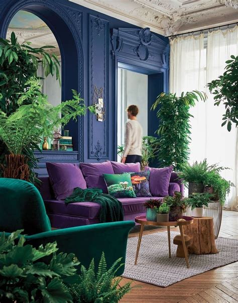 A bedroom design featuring the purple blue green color palette