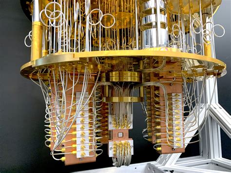 Illustration of quantum computer with glowing blue circuits