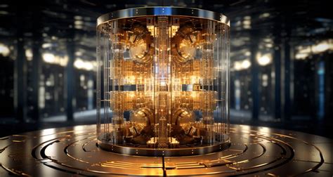 A concept art of a quantum computer, with qubits and quantum gates visible