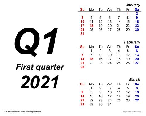 Quarter Calendar for Business