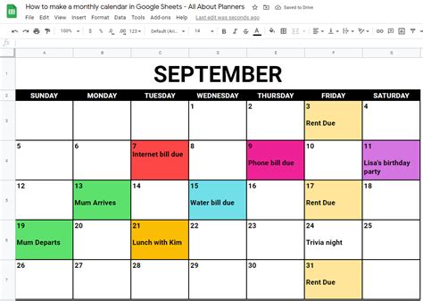 Quarterly Calendar Guide Google Sheets