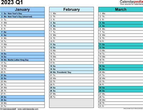 Quarterly Calendar Guide Word