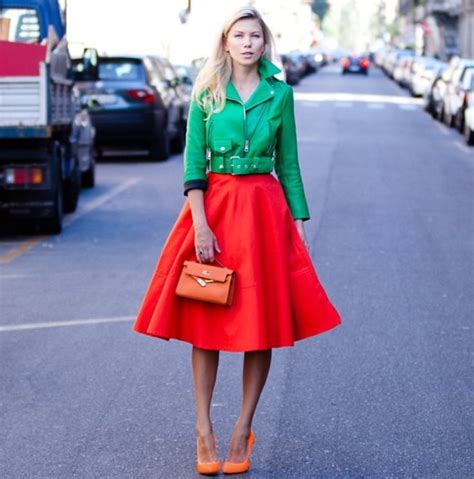 A bold red and green outfit makes a statement and turns heads.