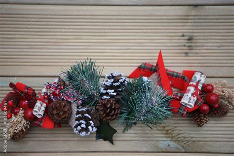 Festive red and green decorations create a joyful atmosphere.