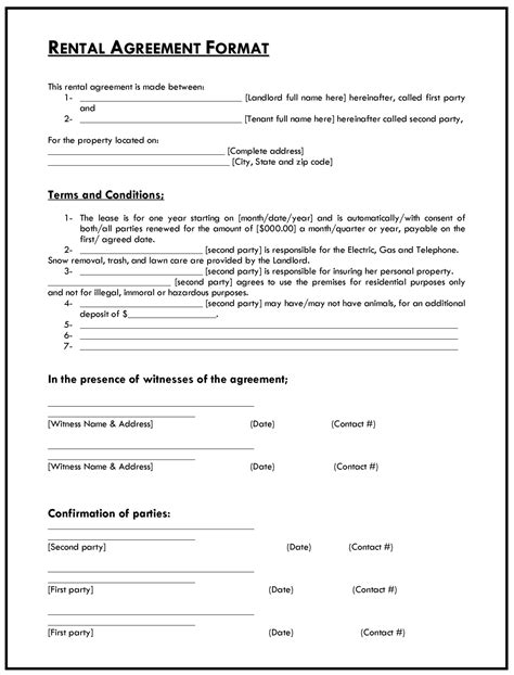 Rental Agreement Form Templates