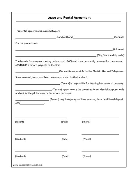 Rental Contract Template Word