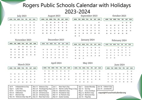 Reviewing Rogers School Calendar