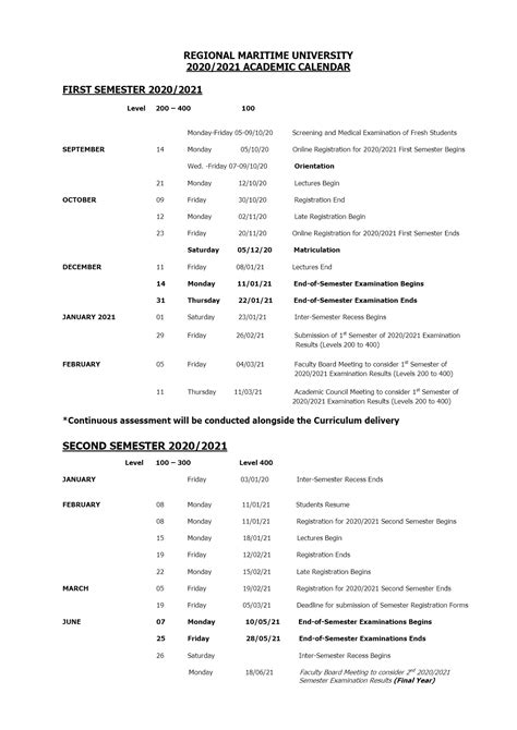 RMU Academic Calendar Benefits