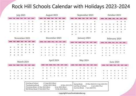 Rock Hill Schools Calendar Structure