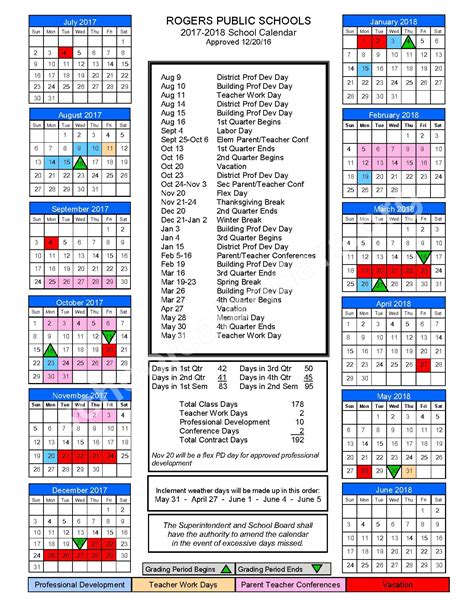 Rogers School Calendar Features