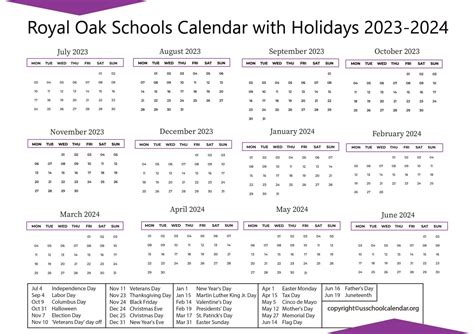 Royal Oak Schools Calendar Image 8