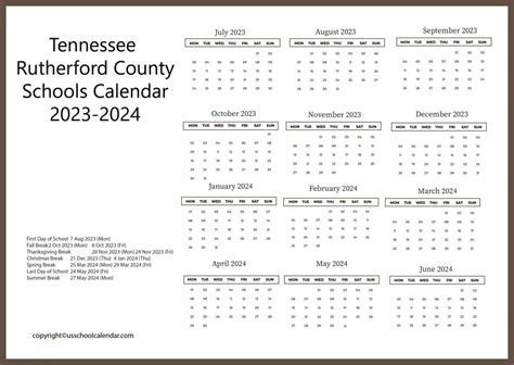 Rutherford County Schools TN Calendar Overview