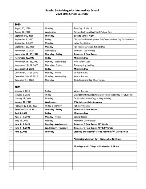 Saddleback District School Calendar Overview