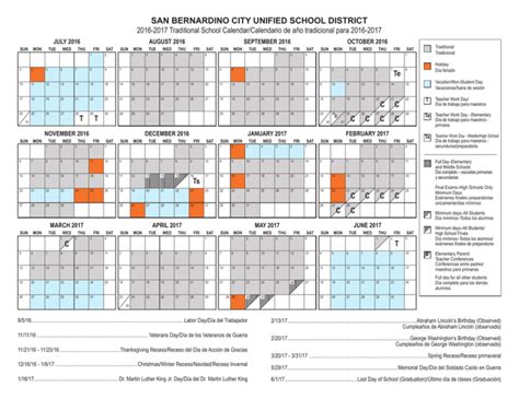 San Bernardino City Unified School District Calendar