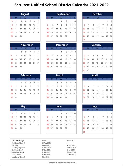 San Jose Unified School District Calendar