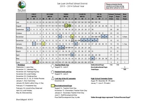 San Juan USD School Calendar Image 1