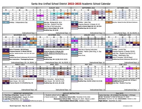 Santa Ana District School Calendar Image 2