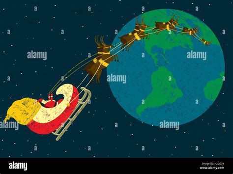 Santa Claus flying around the world