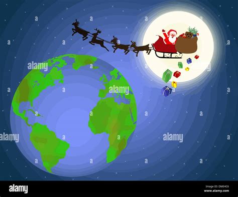 Santa flying around the world