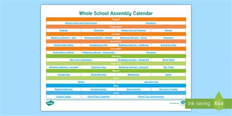 School Assembly Calendar