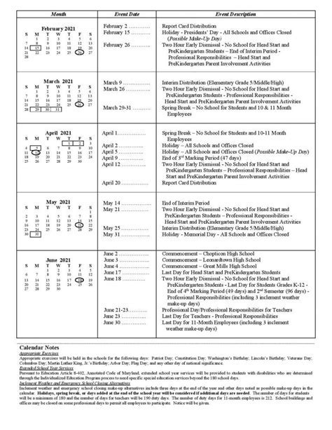 School Calendar Events Image