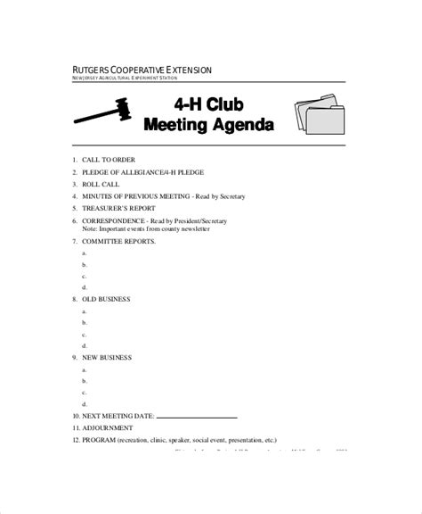 School Club Meetings Calendar