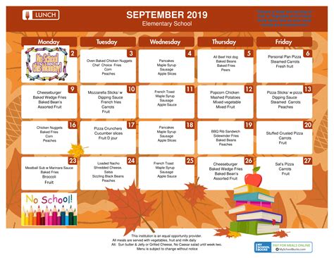 School Lunch Calendar Images