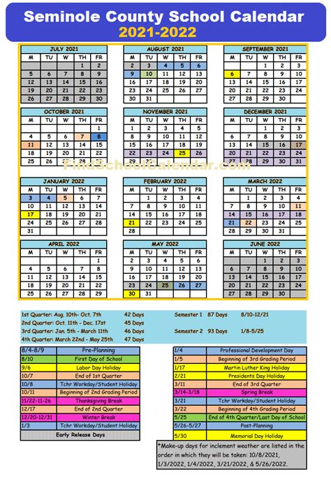 SCPS Calendar Information for Parents