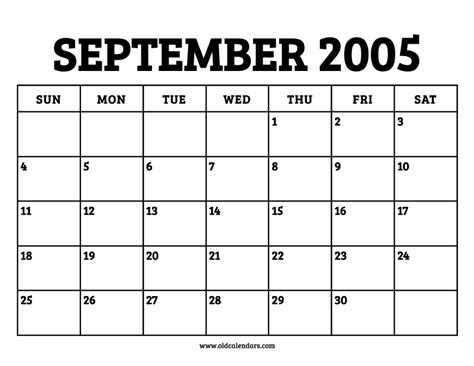 September 2005 Calendar