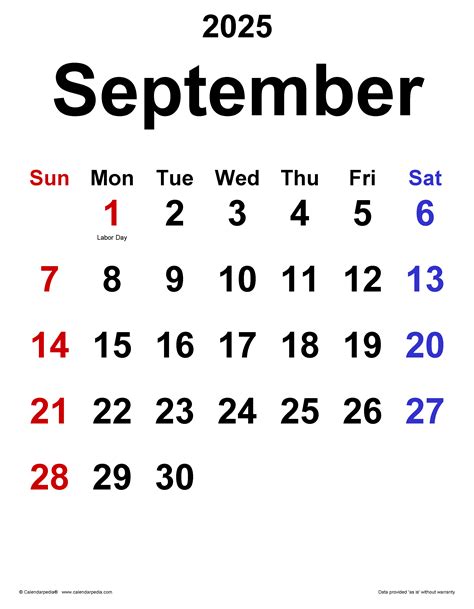 September 2025 Calendar Dates to Remember