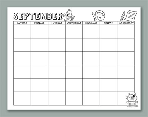 September Calendar Printable for Students