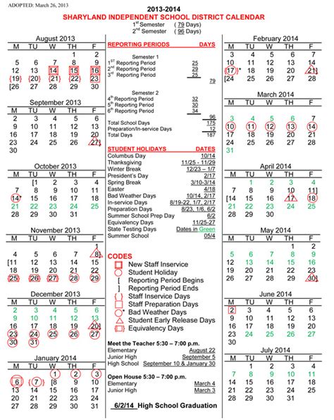 Sharyland ISD Calendar Overview