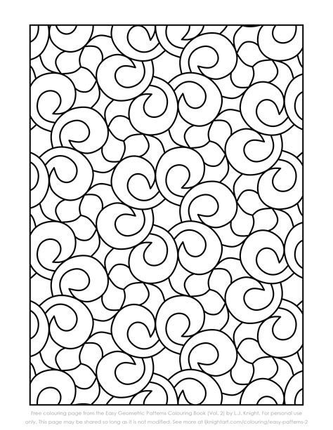 Simple shapes and patterns colouring book pages